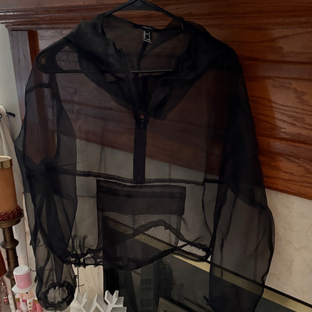 Forever 21 Black Sheer Hooded Jacket